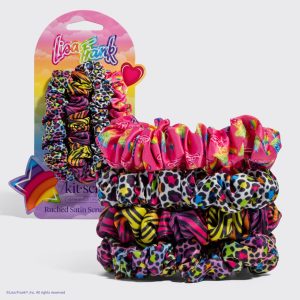 Lisa Frank x Kitsch Ruched Satin Scrunchies in Rainbow Leopard